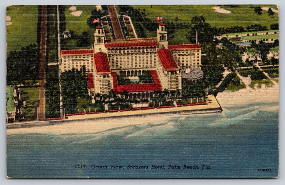 Vintage Linen Postcard The Breakers Hotel Palm Beach FL Ocean View C17 1947
